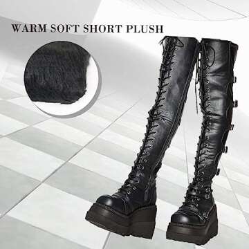 CELNEPHO Womens Wedge Platform Over The Knee Boots Chunky High Heel Side-Zip Lace-Up Motorcycle Riding Boots Combat Boots For Women