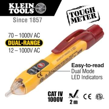 Klein Tools NCVT2PKIT Non-Contact Voltage Tester with Outlet Tester, 12-48V AC or 48 - 1000V AC Dual...