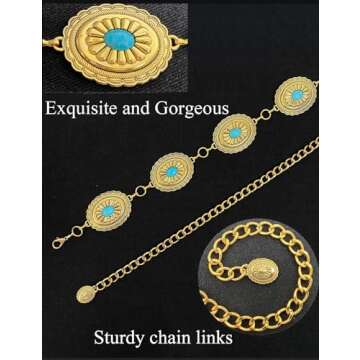 BEMYLV Big Concho Belts for Women Turquoise Gold Metal Western Belt Cowgirl Chain Belts for Dresses ...