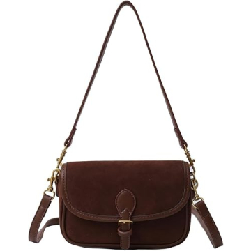 TYATVS Brown Suede Bag for Women Burgundy Suede Purse Fall Wine Purse Trendy Small Crossbody Bag Sat...