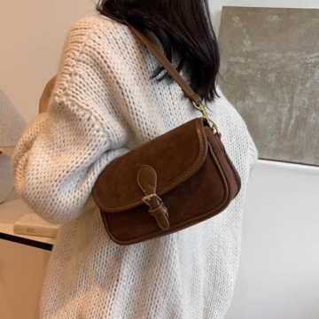 TYATVS Brown Suede Bag for Women Burgundy Suede Purse Fall Wine Purse Trendy Small Crossbody Bag Satchel Purse (Brown)