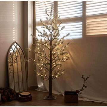 LITBLOOM Pre lit Faux Noway Christmas Pine Tree Lights 6FT 126 Warm White LED for Indoor Outdoor Home Decoration