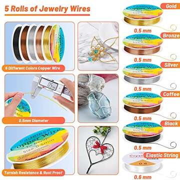 Audab Jewelry Wire Wrapping Jewelry Making Supplies Kit, Ring Sizer Measuring Tools Kit with Tools, Ring Craft Wires, Jewelry Findings for Rings Repair