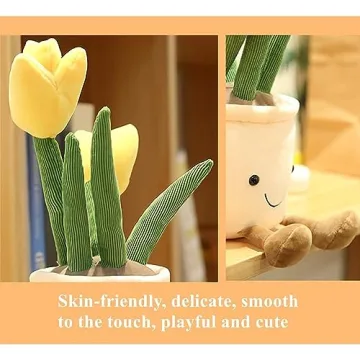 Yellow Tulip Plush Toy - Adorable 13.7" Flower Pillow