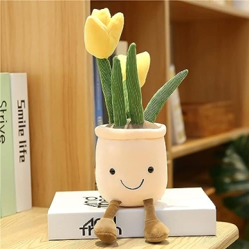 Yellow Tulip Plush Toy - Adorable 13.7" Flower Pillow