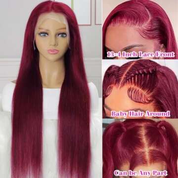 VOWVUER 99j Burgundy Lace Front Wigs Human Hair Pre Plucked HD 13x4 Straight Lace Front Wigs Human H...