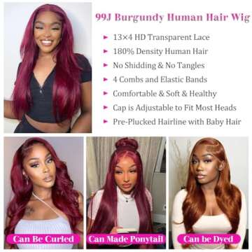 VOWVUER 99j Burgundy Lace Front Wigs Human Hair Pre Plucked HD 13x4 Straight Lace Front Wigs Human Hair Red Wig for Women 180% Density (26 Inch)