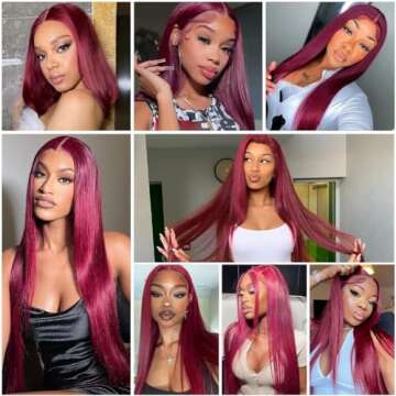 VOWVUER 99j Burgundy Lace Front Wigs Human Hair Pre Plucked HD 13x4 Straight Lace Front Wigs Human Hair Red Wig for Women 180% Density (26 Inch)