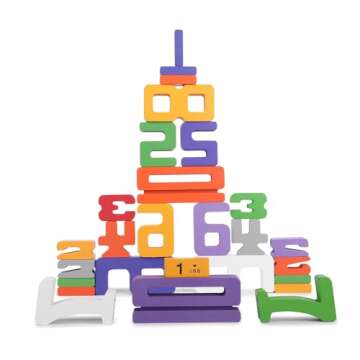 Lasoba Wooden Number Building Blocks, Large Digit Blocks 1-10, 30 Pcs Math Blocks Number Toys for Ki...