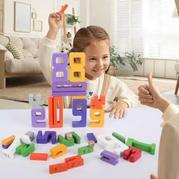 Lasoba Wooden Number Building Blocks, Large Digit Blocks 1-10, 30 Pcs Math Blocks Number Toys for Kids, Educational Blocks for Toddlers, Toys to Learn Numbers for 3 Year Olds +