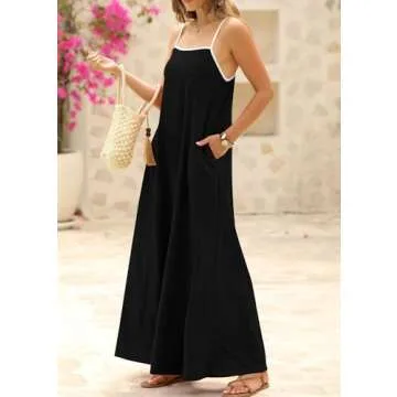 KIRUNDO Women Summer Maxi Dress 2025 Boho Spaghetti Strap Sleeveless Casual Loose Flowy A Line Beach Vacation Long Sundress(Black, XX-Large)
