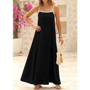 KIRUNDO Women Summer Maxi Dress 2025 Boho Spaghetti Strap Sleeveless Casual Loose Flowy A Line Beach Vacation Long Sundress(Black, XX-Large)