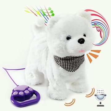 AYORTOY Interactive Pomeranian Dog Toy for Kids with Leash, Moving Walking Barking Talking Singing P...