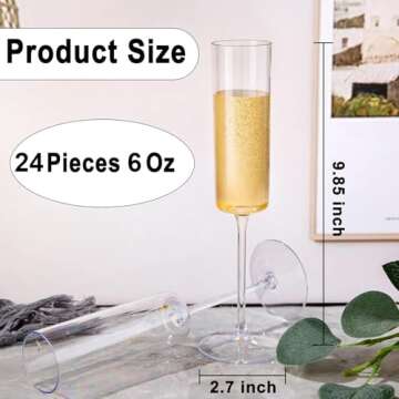Nervure 24 Pack Plastic Champagne Flutes - 6 Oz Clear Disposable Champagne Flutes - Square Plastic Toasting Glasses for Party Birthday Anniversary Wedding