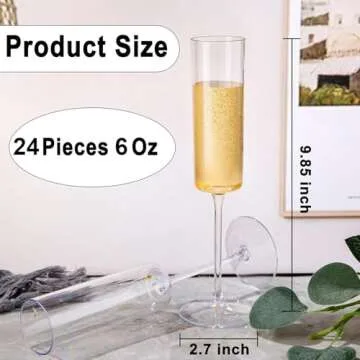 Nervure 24 Pack Plastic Champagne Flutes - 6 Oz Clear Disposable Champagne Flutes - Square Plastic Toasting Glasses for Party Birthday Anniversary Wedding