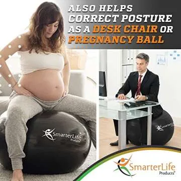 SmarterLife Exercise Ball Yoga Ball for Fitness, Balance, Stability, or Pregnancy, Gym Ball for Core Workout, Physical Therapy, Yoga Ball Chair for Office, Anti-Slip Anti-Burst (65 cm, Black)