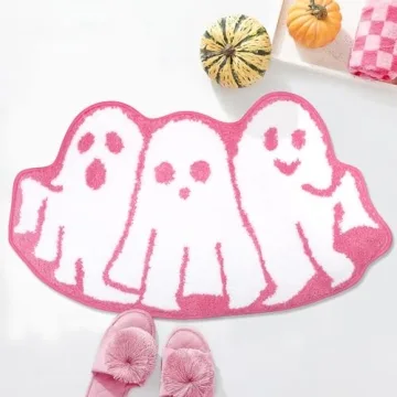 Percozzi Pink Halloween Bath Mat Ghost Tufted Rug Goth Spooky Bathroom Mat Non-Slip Floor Bathmat fo...