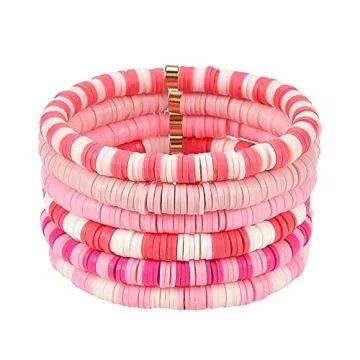 Ornaland 6 PCS Heishi Surfer Bracelets Set 6mm Polymer Clay Vinyl Disc Beads Stretch Bracelets Bohem...