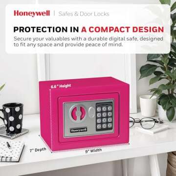 Honeywell Safes & Door Locks - Bolt Down Small Safe Box with Digital Lock for Home - Steel Security Electronic Lock Box - Cabinet & Door Design Safe with 2 Keys - 0.17-Cubic Feet - Pink - 5005P