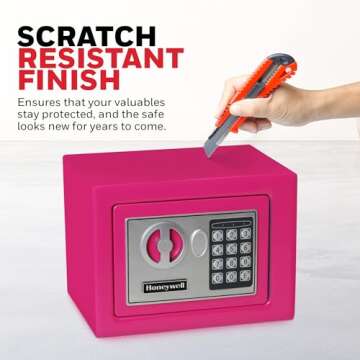 Honeywell Safes & Door Locks - Bolt Down Small Safe Box with Digital Lock for Home - Steel Security Electronic Lock Box - Cabinet & Door Design Safe with 2 Keys - 0.17-Cubic Feet - Pink - 5005P