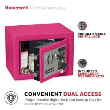 Honeywell Safes & Door Locks - Bolt Down Small Safe Box with Digital Lock for Home - Steel Security Electronic Lock Box - Cabinet & Door Design Safe with 2 Keys - 0.17-Cubic Feet - Pink - 5005P