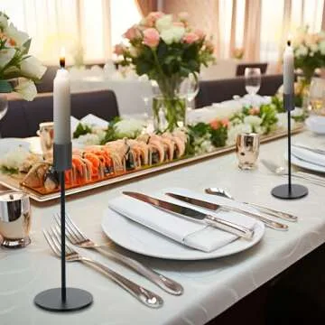 Black Candlestick Holders for Taper Candles Set of 6, Metal Tapered Candle Holders, Tall Candle Sticks Holder Decor for Wedding, Dinning, Party, Anniversary, Fits 3/4 Inch Thick Candle