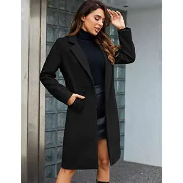 Tanming Women's Notch Lapel Double Breasted Wool Blend Mid Long Pea Trench Coat (Black-S)
