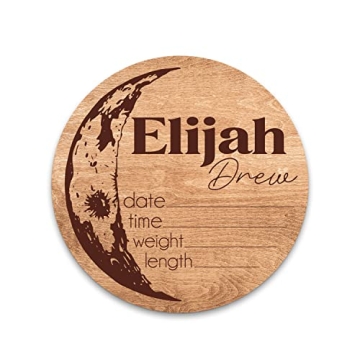 Personalized Birth Stat Sign for Newborn Baby - Stained Moon Design, Nursery Decor