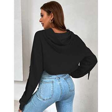 Women Long Sleeve Cropped Super Crop Top Hoodies Sweatshirt for Festivals and Casual Style