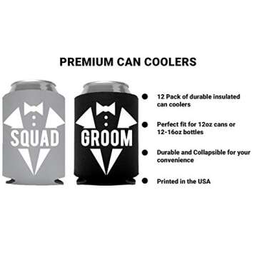 Groom and Grooms Squad Stylish Can Coolers Set of 12