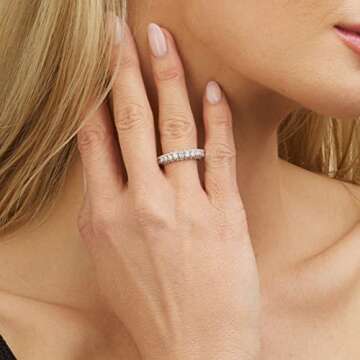 Barzel 18k White Gold Plated Cubic Zirconia Eternity Ring Wedding Band Jewelry for Women (Silver, 6)