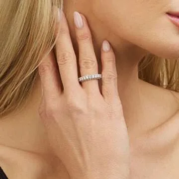 Barzel 18k White Gold Plated Cubic Zirconia Eternity Ring Wedding Band Jewelry for Women (Silver, 6)