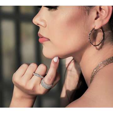 Barzel 18k White Gold Plated Cubic Zirconia Eternity Ring Wedding Band Jewelry for Women (Silver, 6)