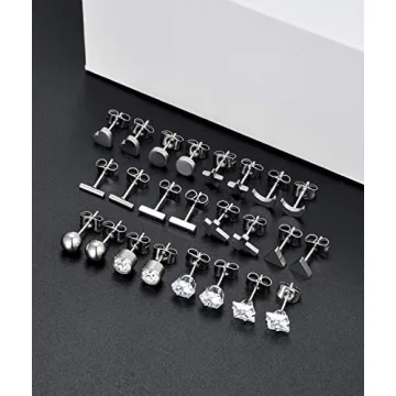 Stylish Ofeiyaa 12 Pairs Stainless Steel Earrings Set