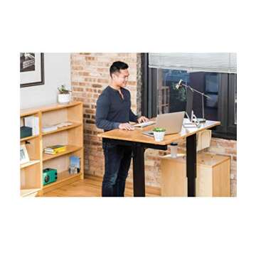 Stand Up Desk Store Crank Adjustable Height Rolling Standing Desk (Black Frame/Bamboo Top, 48" Wide)