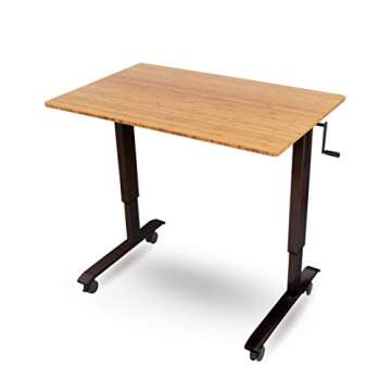 Stand Up Desk Store Crank Adjustable Height Rolling Standing Desk (Black Frame/Bamboo Top, 48" Wide)