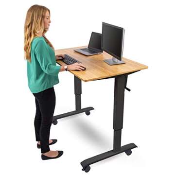 Stand Up Desk Store Crank Adjustable Height Rolling Standing Desk (Black Frame/Bamboo Top, 48" Wide)