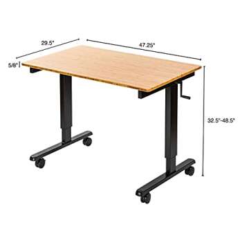 Stand Up Desk Store Crank Adjustable Height Rolling Standing Desk (Black Frame/Bamboo Top, 48" Wide)