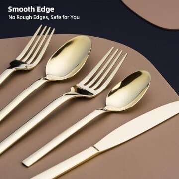 SELUKIYA 24 Pieces Silverware Service for 4, 18/0 Stainless Steel Flatware with Steak Knives, High Mirror Polished Cutlery Set in Ergonomic Design Size and Weight, Dishwasher Safe, Champagne Gold