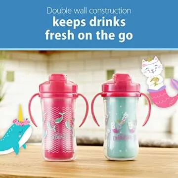 Dr. Brown's Milestones Insulated Sippy Cup with Straw and Handles, Spill-Proof Tumbler with Lid, 2-P...