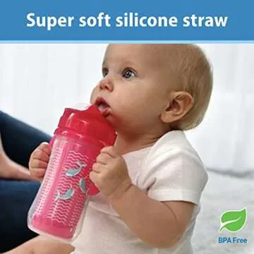 Dr. Brown's Milestones Insulated Sippy Cup with Straw and Handles, Spill-Proof Tumbler with Lid, 2-Pack, Pink, 10 oz/300 mL, BPA Free, 12m+