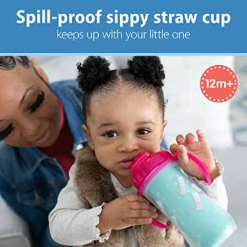 Dr. Brown's Milestones Insulated Sippy Cup with Straw and Handles, Spill-Proof Tumbler with Lid, 2-Pack, Pink, 10 oz/300 mL, BPA Free, 12m+