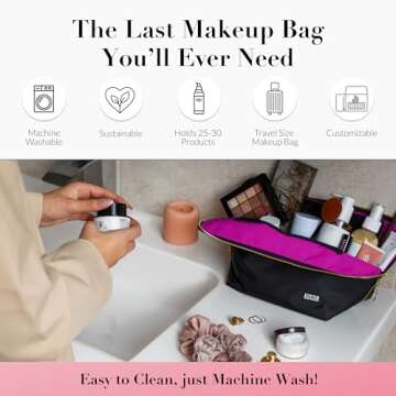 KUSSHI Washable Travel Makeup & Cosmetic Bag - Brush Organizer Sold Separately (Vacationer, Satin Bl...