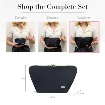 KUSSHI Washable Travel Makeup & Cosmetic Bag - Brush Organizer Sold Separately (Vacationer, Satin Black/Pink)