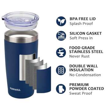 SUNWILL Travel Coffee Tumbler 20 oz - Durable, Insulated, Spill-Proof Design