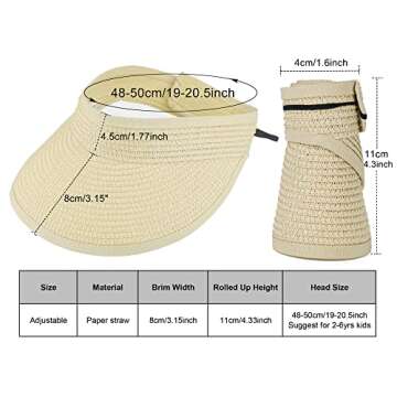 Straw Sun-Visor-Hats for Kids, Summer Straw Beach Hat Cap for Toddlers (Beige, Medium)