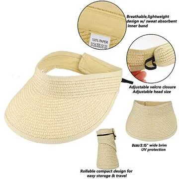 Straw Sun-Visor-Hats for Kids, Summer Straw Beach Hat Cap for Toddlers (Beige, Medium)