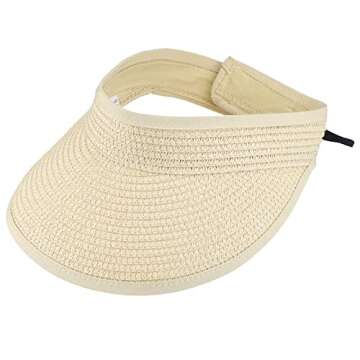 Straw Sun-Visor-Hats for Kids, Summer Straw Beach Hat Cap for Toddlers (Beige, Medium)