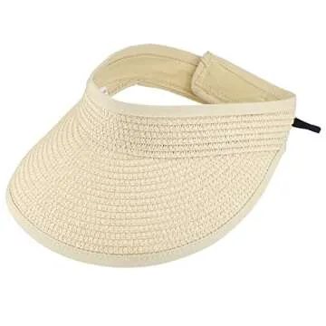Straw Sun-Visor-Hats for Kids, Summer Straw Beach Hat Cap for Toddlers (Beige, Medium)