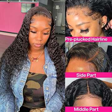 Human Hair Wigs Glueless Wigs Deep Wave Lace Frontal Wigs Wet and Wave Wigs for Black Women Lace Frontal Wigs with Baby Hair Pre Plucked for Black Women 150% Density 100% Unprocessed Lace Front Wigs
